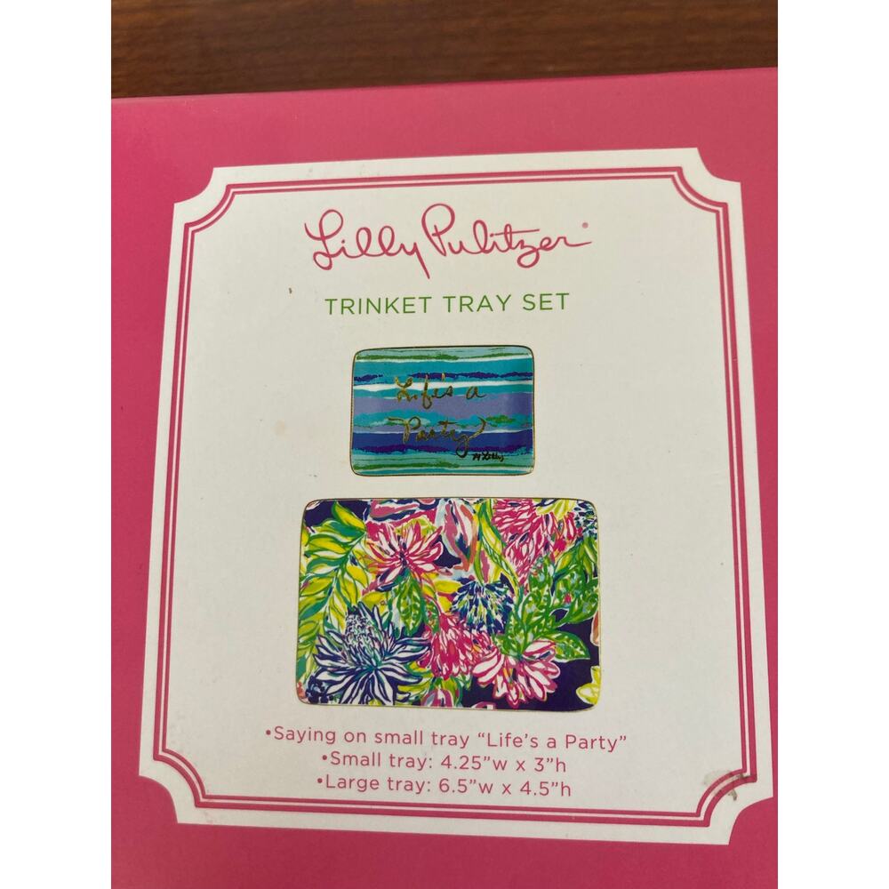 NWT Lilly Pulitzer "Life's a Party" Trinket Tray Set in Traveler's Palm Rare HTF - Picture 2 of 4
